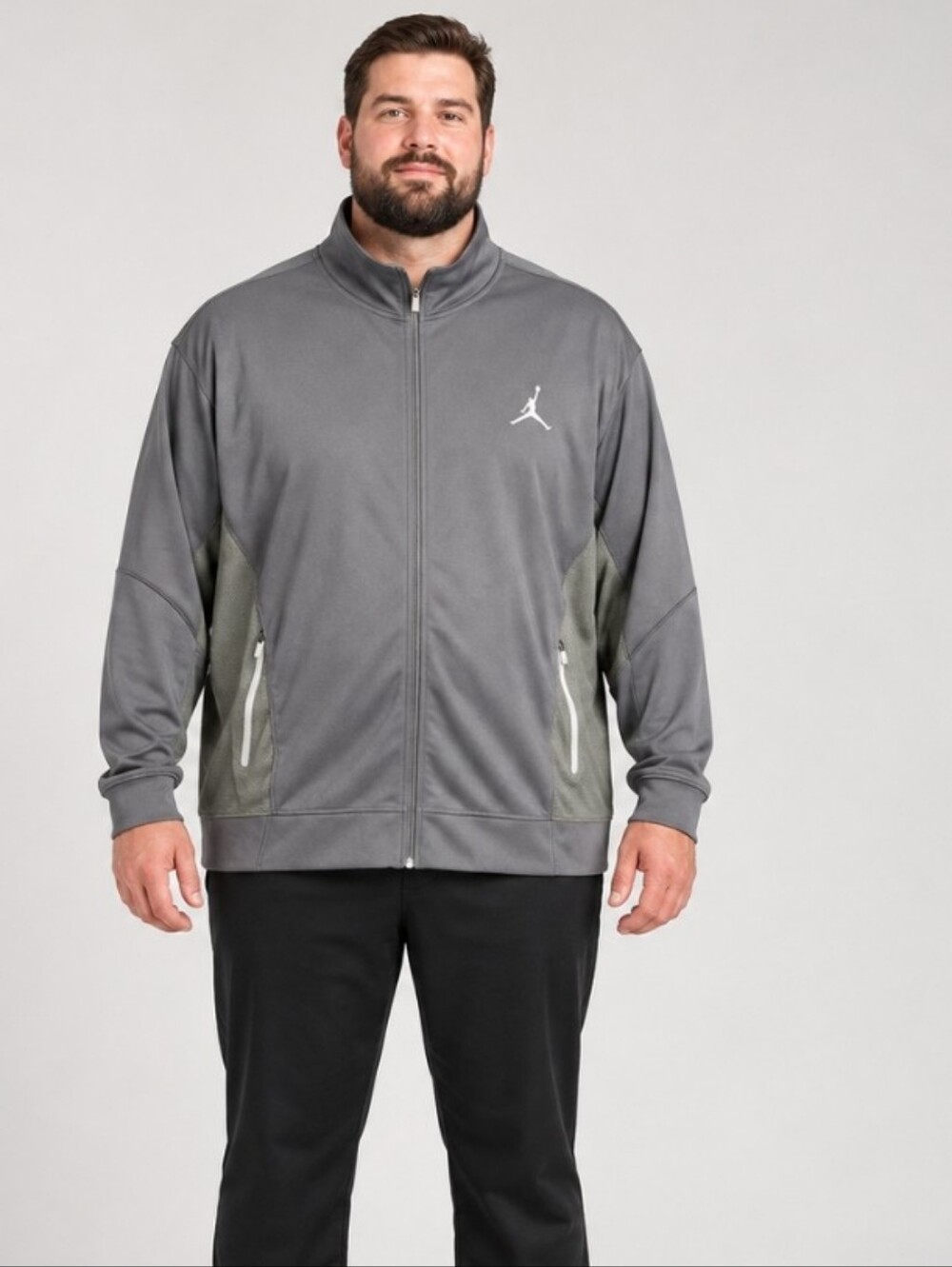 Nike Jordan Flight Team Track Jacket Gray Men's XXLT 2XL Tall Zip Up Jumpma